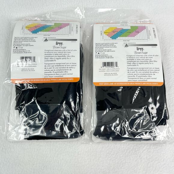 Lot of 2 L'eggs Brown Sugar Ultra Sheer Pantyhose M/T Jet Black Sandalfoot New - Picture 2 of 13